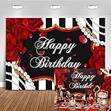 Avezano Red Roses Birthday Backdrop Floral Pearl Striped Birthday Party Decorations Black White...