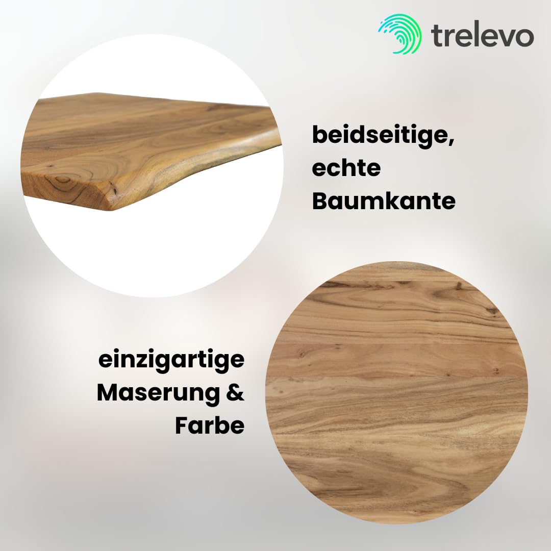 Waschtischplatte 100x60 cm, Akazienholz massiv 26mm, Tischplatte naturfarben, Baumkantenplatte als Waschtisch für Aufsatzwaschbecken