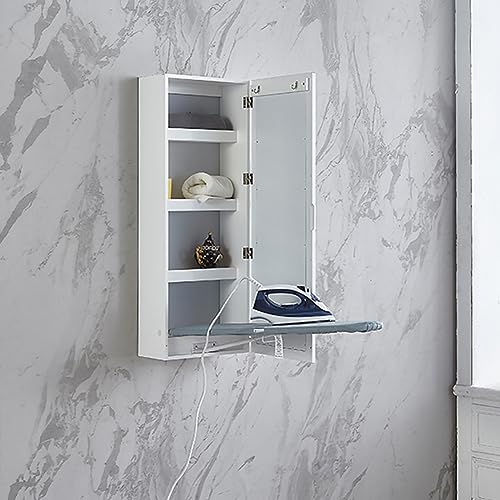 LuusMm Modern Wall Mounted Ironing Board Cabinet, White Foldable Ironing Storage Table, Space Saving in-Wall Recessed Ironing Board Cabinet for Home Hotel