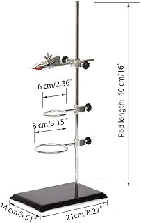 feedal Stainless Steel Lab Retort Stand Set: 40cm Rod, 2 Rings (6cm/8cm), Flask Clamp for Chemistry Experiments