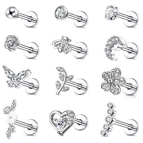 MILACOLATO 12 Paires Boucles D'oreilles Femme Acier Inoxydable Piercing Oreille Cartilage Helix Tragus Boucles D'oreilles Femme Or Bijoux Pour Femmes B