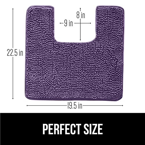 Image of Gorilla Grip Shaggy Chenille Square U-Shape Contoured Mat for Base of Toilet, 22.5x19.5 Size, Machine Wash and Dry, Soft Plush Absorbent Contour Carpet Mats for Bathroom Toilets, Purple