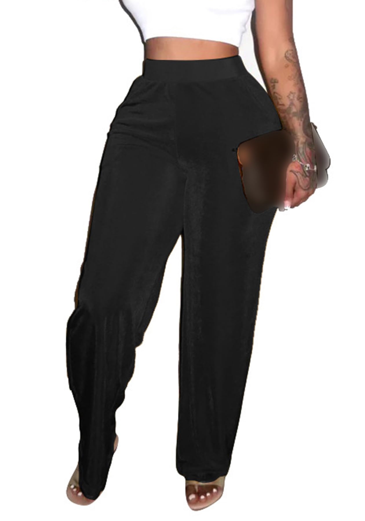 Ecirod Women Velvet Wide Leg Pants Baggy Sweatpants for Women Straight Leg High Waisted Velour Lounge Pants