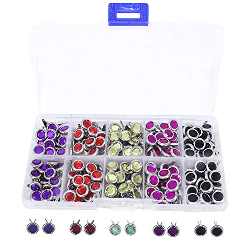 Bestartstore 1Box(200pcs) 8x12mm 5colors Rhinestone Brads Paper Fastener Brads Scrapbooking Card Making DIY Paper Art Wedding Craft