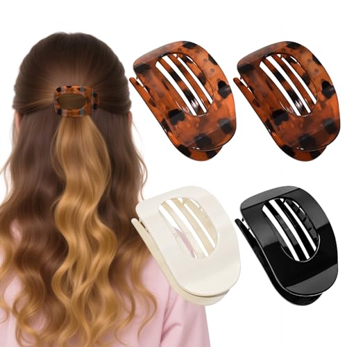 Tizanfenor 4 Pcs Flat Hair Claw Clips for Women's Thick Hair, Curved Strong Hold, Non Slip Design for Women and Girls