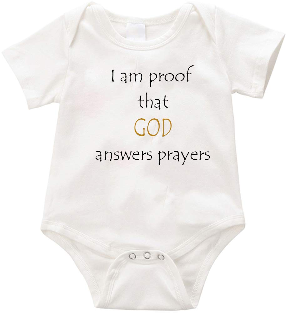 VRW i am Proof That God Answers Prayers Baby Outfit Creeper Baby boy Baby Girl Twins Romper Bodysuit (White, NB)