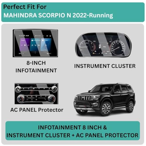 Image of Wisely 3Pcs - Screen Guard for MAHINDRA SCORPIO N (2022-26+) Car 8 Inch Infotainment Display System Protector + 10.25 inch MID + AC Panel - Stereo Accessories - Touch Responsive - HD Clear