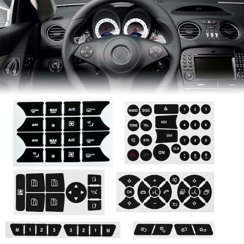 ZSYGYGDKS Dash Button Repair Kit Compatible with 2008-2014 Mercedes Benz W204 C250 C350 E-Class Steering Wheel AC Window Radio Number Door & Air Conditioner Repair Sticker Kit