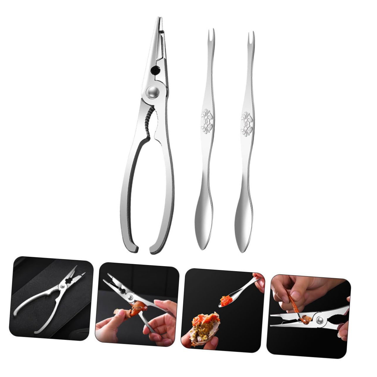 PRETYZOOM 5 Sätze Teiliges Seafood Tools Set Robustes Krabbenscheren und Lobsterbesteck Crab Claw Cracker und Seafood Forks Langlebig Rostfrei für Öffnen von Meeresfrüchten