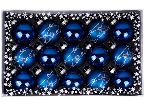 Weihnachtskugeln mit Verzierung aus Glas 6cm x 15 Stück in Kartonbox...