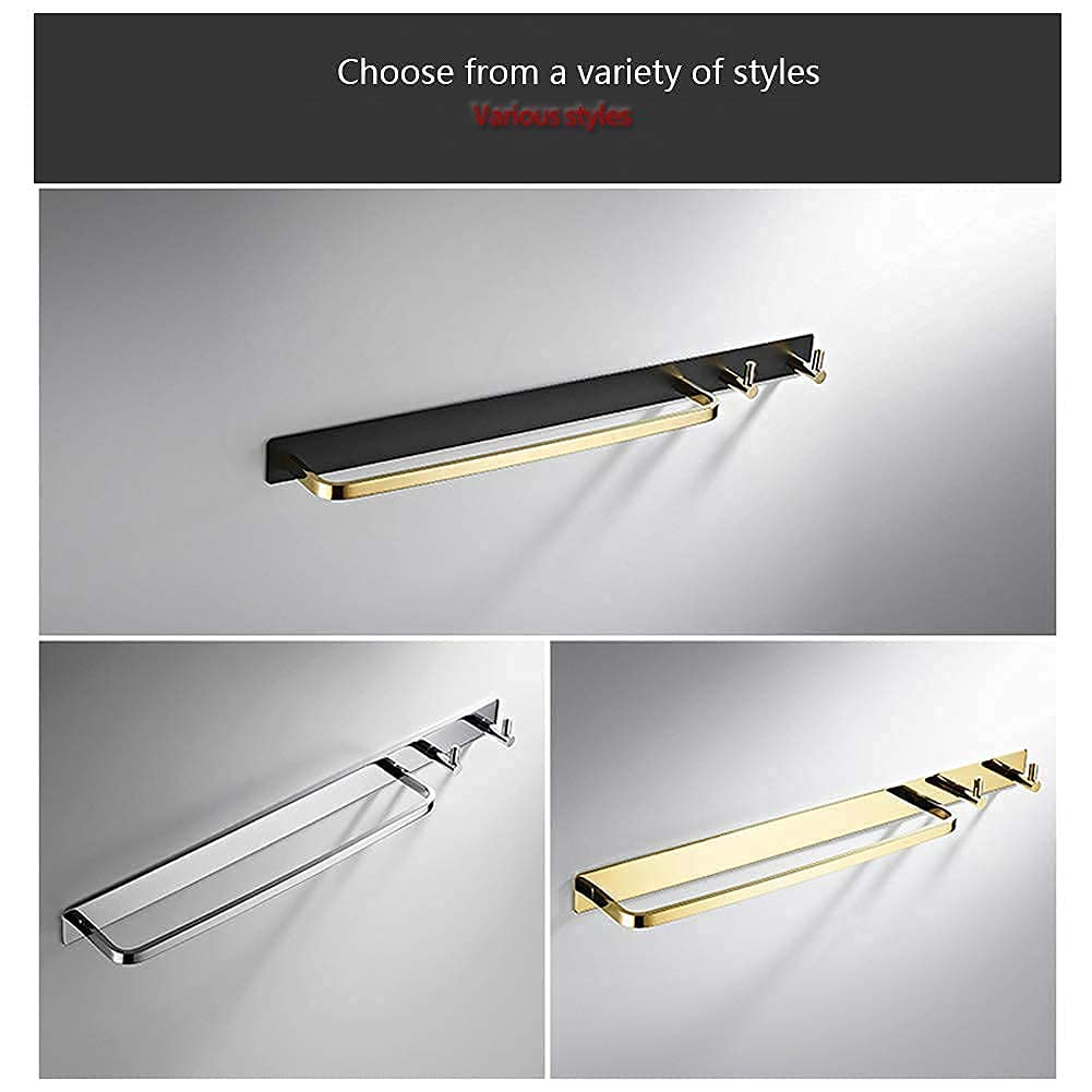 Toallero Autoadhesivo, Soporte para toallero montado en la Pared con 2 Ganchos, Colgador sobre la Puerta para Perchero, Toalla, Ropa, sin taladrar (Color : Black Gold)