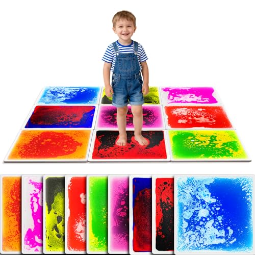 Onyoloy Sensory Floor Tiles 9PCS - Liquid Play Mats for Kids Toddlers (3-7Y) Non-Toxic Lava Tiles for Home & Classroom Waterproof Colorful Sensory Toys for Autism Gross Motor Development