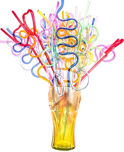Heatoe 40 pcs Crazy Loop Straws Recyclable Drinking Straws Plastic Funny Straws Twist Silly Straws Assorted Color, 10 Shapes - Birthday Party Favor Supplies