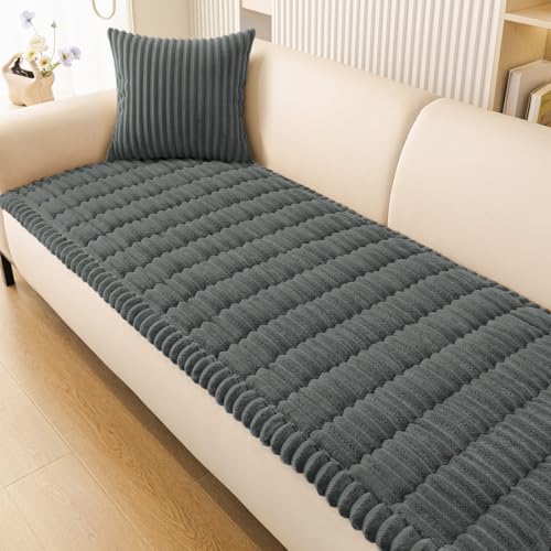 Smiry Couch Cover for Dogs Washable, Non Slip Fuzzy Pet Couch Covers for 3 Cushion Sofa Pet Friendly, Thick Soft Sofa Slipcovers Cushion Protector (Dark Grey, 27.6' x 82.7')