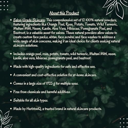 Image of Herbtoniq Powder Face Pack for Glowing Skin, Making Diy Mask, Scrub, Ubtan, Face Wash | Herbal Goodness for Brightening Skincare | Combat Acne, Pimples, Spots | Helps Depigmentation & Glow | Combo of 12 Products | Unisex (1925g)
