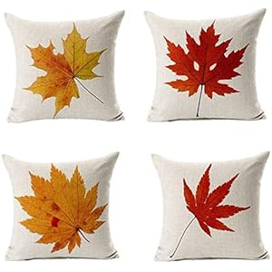 All Smiles Fall Décor Throw Pillow Covers 20×20 Set of 4 for Home Thanksgiving Autumn Kitchen Decoration Couch Cushion, Outside Outdoor Harvest Decorative Maple Leaves