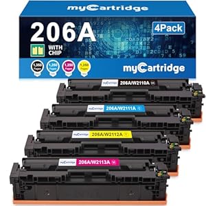 Paquete de 4 cartuchos de tóner 206A (con chip) compatibles con HP 206A 206X para Color Laserjet Pro MFP M283fdw M283cdw M283fdn M282nw Pro M255dw M255nw M283 M255 Impresora W2110A W2110A W2110X Alto rendimiento