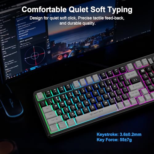 Image of NPET KM98 Triple Mode RGB Backlit Gaming Keyboard and Mouse Combo, 98 Key Quiet Mechanical Feel Keyboard, 7200 DPI Ergonomic Mouse, Spill-Resistant, for PC, Black (3 Mode KM)
