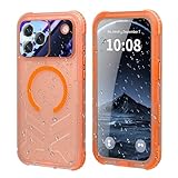 Djuiofdja for iPhone 17 Pro Max Waterproof Case, 360 Full Body Protective Phone Cover with Built in Screen Camera Protector, Underwater Filming Snorkeling Swimming, Frosted Matte Orange Rim