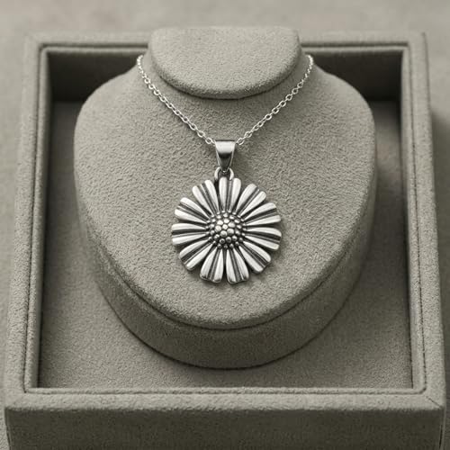 Pendentif marguerite argent sterling 17mm massif rétro collier fleur de soleil