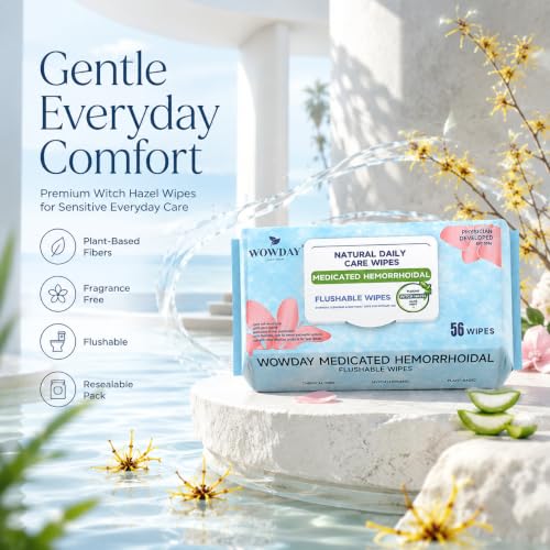 Image of Flushable Hemorrhoid Wipes | Medicated Witch Hazel Wipes Ph Balanced | 240 Count Natural Fragrance Free Adult Hemorrhoids Witch Hazel Wipe for Butt Itch
