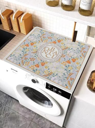 Image of HomeCloud Washing Machine Protective Mat for Top of Washer and Dryer - Non-Slip Waterproof Dust Cover for Laundry & Kitchen (60 x 60) (Beige Botanic)