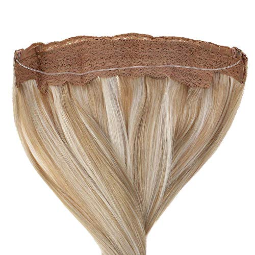 LaaVoo 14" Highlight Flip on Remy Human Hair Extensions Piano Color Ash Blonde Mixed Color Light Blonde Halo on Hair Extension 80g 11inch Width - Thumbnail 3