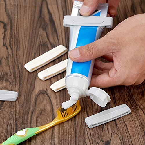 calary 6pcs Toothpaste Tube Squeezer Dispenser 3 Sizes Plastic Rolling Toothpaste Clip for Bathroom(Gray, White)