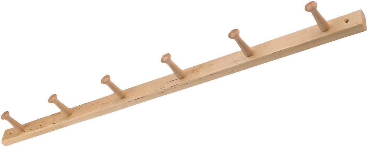 iDesign Basic Coat Hook Rack, Compact Scarf Hanger Ideal for Coats, Dog Leads and Hang Bags, Wood, Natural, 6 Hooks