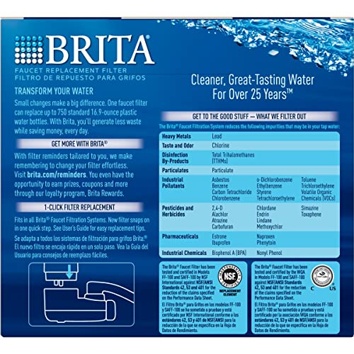 Brita Water Filter Replacements For Sink, Faucet Mount Water Filtration System For Tap Water, Reduces 99% Of Lead, Chrome, 2 Count #TOP6