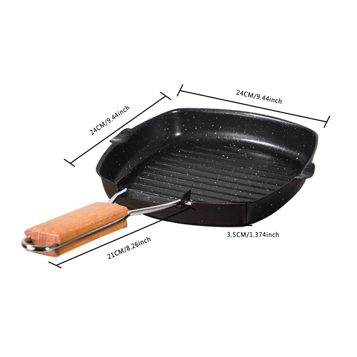 MasonOL20 Sartén antiadherente con mango plegable para carne, pescado y verduras para todas las fuentes de calor 9.4 in/9.4 pulgadas para estufas, inducción, negro 2