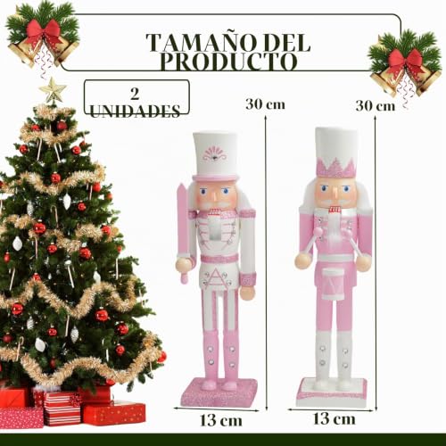 Miniatura 2 de 30 Cm Soldado Trocador De Nueces Rosa De Madera, 2 Piezas Regalos De Trocador De Nueces Soldados Marioneta Muñeca Para Presente Tradicional De Navidad Decoración Interior