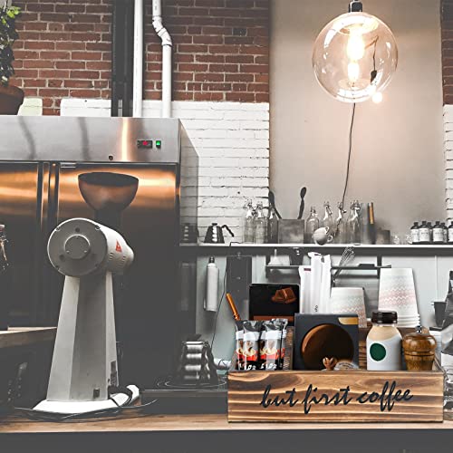 Coffee Bar Organizer, Wooden Coffee Station Accessories Storage Bin Box, Farmhouse Coffee Caddy Countertop Decor, Rustic Condiment Holder For Coffee Capsule Pod, Sugar, Straw, Cups, Tea Bag Dispenser (Burnt Wood) #TOP1