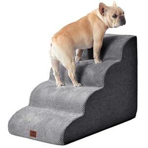 EHEYCIGA Curved Dog Stairs Ramp for High Beds 19.7″ H, 4-Step Dog Steps for Small Dogs and Cats, Pet Stairs for High Bed Climbing, Non-Slip Balanced Pet Step Indoor, Grey