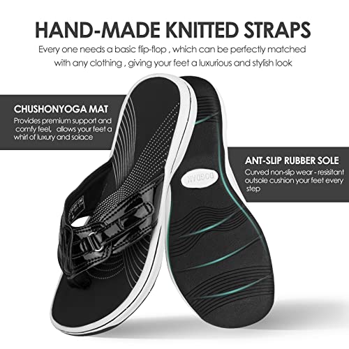 DOGDAN Women's Flip Flops Thong Cushion Sandals Toepost Slippers Black 8 5