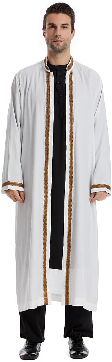 Qianliniuinc Thobe for Men Abaya Islamic Clothing - Muslim Kaftan Dubai Arabic Robe Loose Fit Casual Prayer Wear