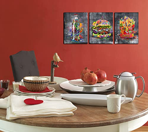 Banksy Canvas Wall Art For Living Room, Modern Wall-Art For Bedroom, Street Art Graffiti Hamburg Cola French Fries Print Painting, Funny Wooden Decor, Stretched And Framed Ready To Hang Size 12X16X3P #TOP5