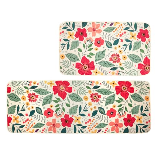 YTDYQFLZH Pioneer Woman Kitchen Rugs, Pioneer Woman Kitchen Stuff, Washable Non-Slip Linen Rugs Set Accessories Decor, Cushioned Decoration for Bathroom Laundry Room (46.85''×16.93''+29.9''X16.93'')