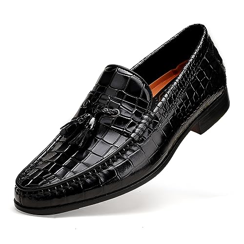 Black Tassel Loafer for Mens, Classic Smooth Leather Tassel Dress Shoes for Men