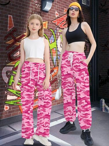 Image of Cromoncent Cargo Pants Girls & Women Parachute Pants Y2K Baggy Rave Clothes Waterproof with Pockets, 6 Years - 3XL