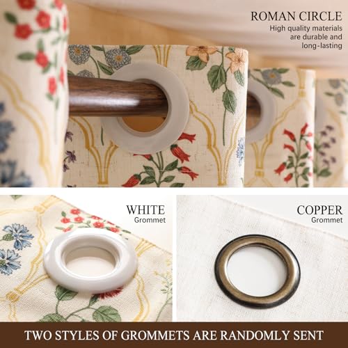 Image of ISAENNE Designer Vintage Linen Printed Curtain,2 Panels,79 inchx53 inch-Serenity B