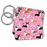 3dRose Key Chains Cute Corgi Dog Pattern Pink, Set of 2, 2.25 x 2.25' (kc_274317_1)