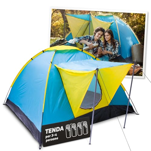 STREND PRO Tenda da campeggio 4 persone 205x205x120 cm – Tenda CON VERANDA - Tenda istantanea con tenda da sole, tenda a cupola impermeabile, tenda grande per vacanze e festival