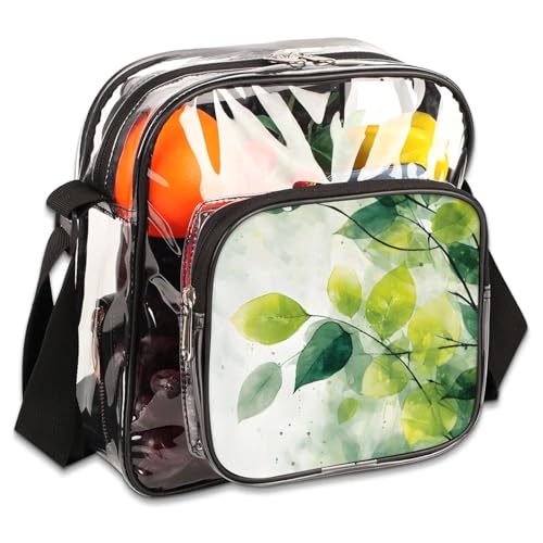 GzLeyigou Clear Crossbody Bag Stadium Approved Leaves Transparent Bag for Festivals, Sports Events, Concerts,Beach Bag for Women Men Clear Purse with Front Pocket Messenger Bag with Adjustable Strap