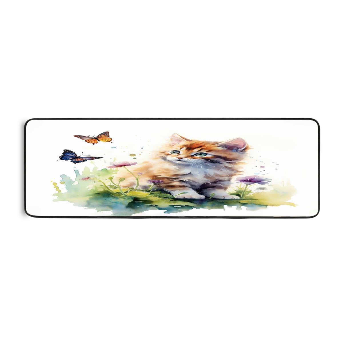Tapis de cuisine aquarelle chat 183x61cm antidérapant et lavable