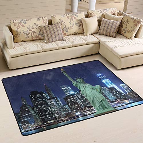 Mnsruu - Tapis illustrant la ligne d’horizon de New York et la Statue de la Liberté à Manhattan - Tapis pour salon, chambre à coucher - 91 cm x 61 cm