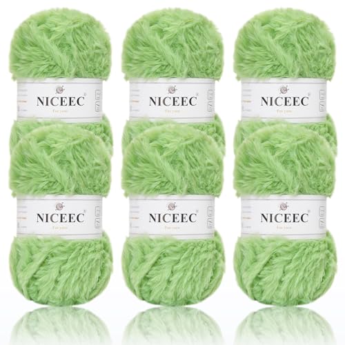 Image of NICEEC Faux Fur Yarn Super Soft, Chunky & Fluffy, Eyelash Yarn for Crochet & Knitting(Total Length 210yds /10.6oz) - Grass /300g