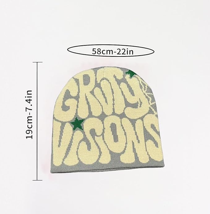 Image of Printed Beanie Hat, Beanies Y2K Winter Hats Streetwear Skull Cap Double-Layer Knitted Beanies Warm Knit Beanie, Hip Hop Streetwear Clothing