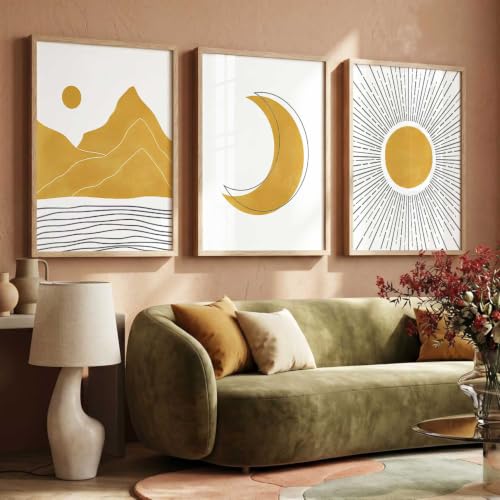 Image of kotart Home Decor Boho Painting Decorative Wall Art | Aesthetic poster With Frame For Living Room Bed Room Hotel Wall Decor Digital Reprint Set of 3 (19X25 inch)