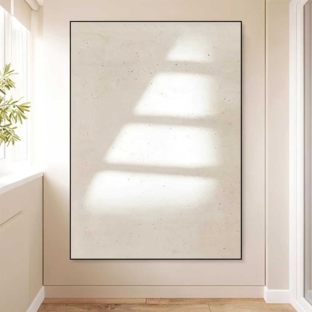 UUDEZO Nowoczesny, abstrakcyjny obraz na płótnie w kolorze białym i kremowym z ramą, luksusowa dekoracja do salonu i sypialni (50 x 75 cm)